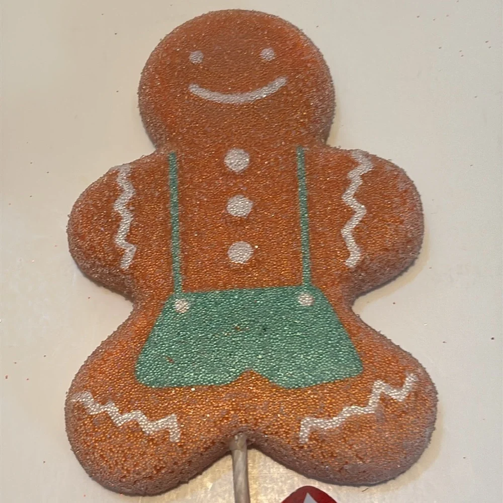 Gingerbread Man Picks Set of 13 Gingerbread Cookie Floral Tree Piks Glittery NWT